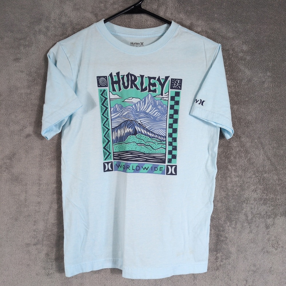 Hurley Kids Light Blue Graphic Mountain Wave T-Shirt Size Large 12-13 Years